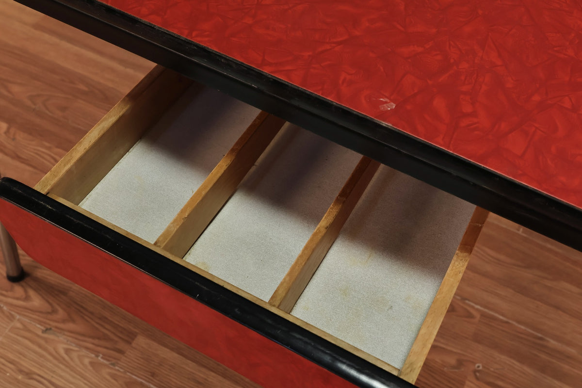 Atomic Red Formica Table with Built-In Leaves