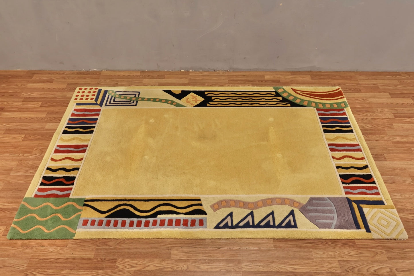 Contemporary Memphis-Style Yellow Wool Rug