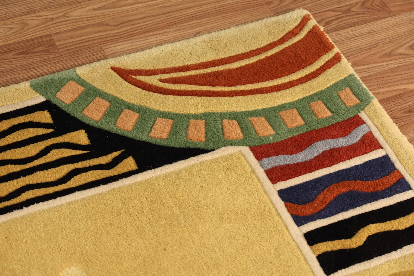 Contemporary Memphis-Style Yellow Wool Rug