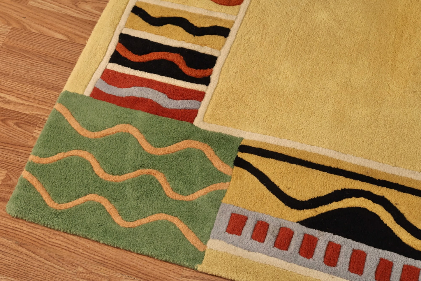 Contemporary Memphis-Style Yellow Wool Rug