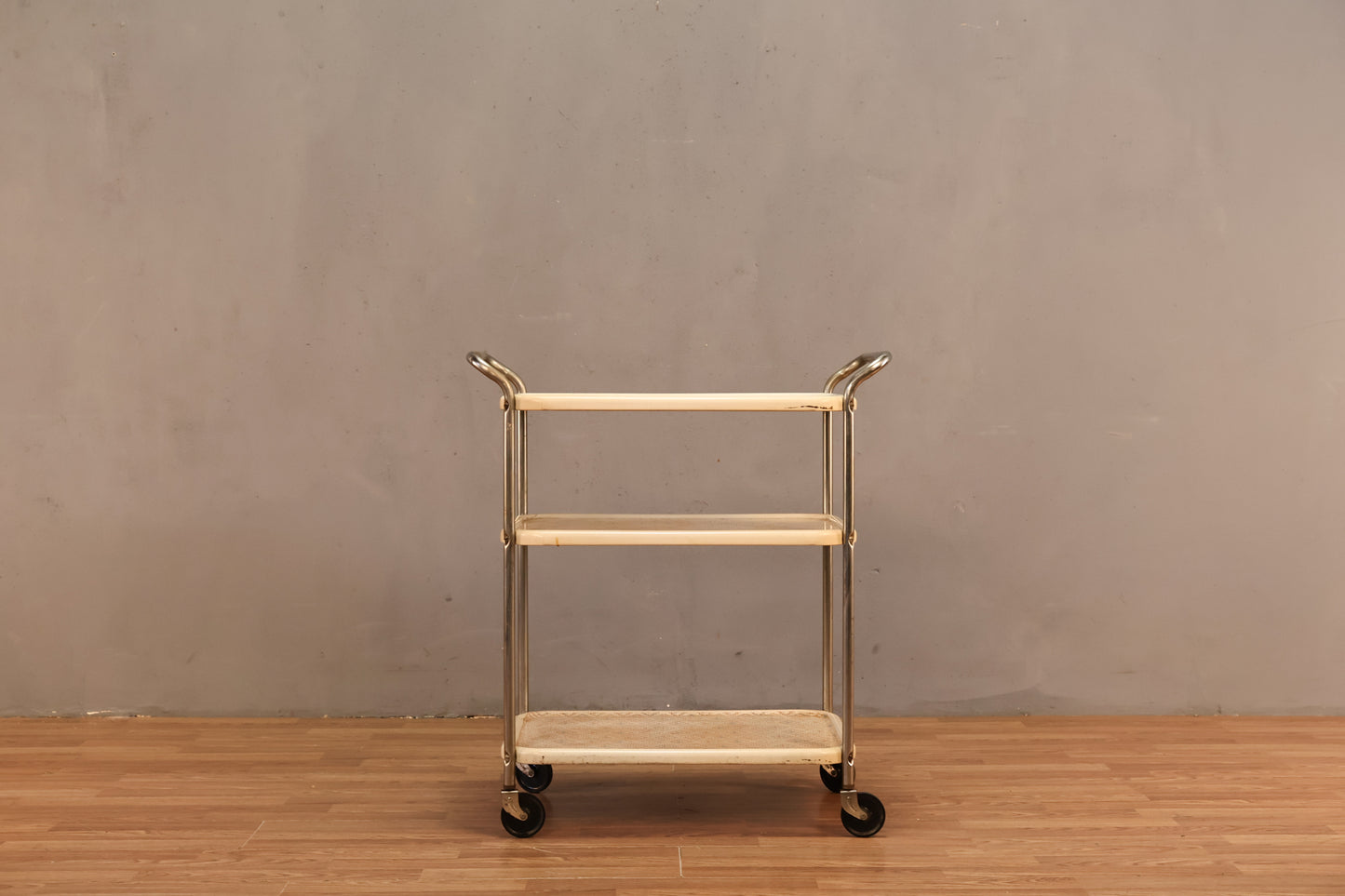 Atomic White & Floral 3-Tier Bar Cart