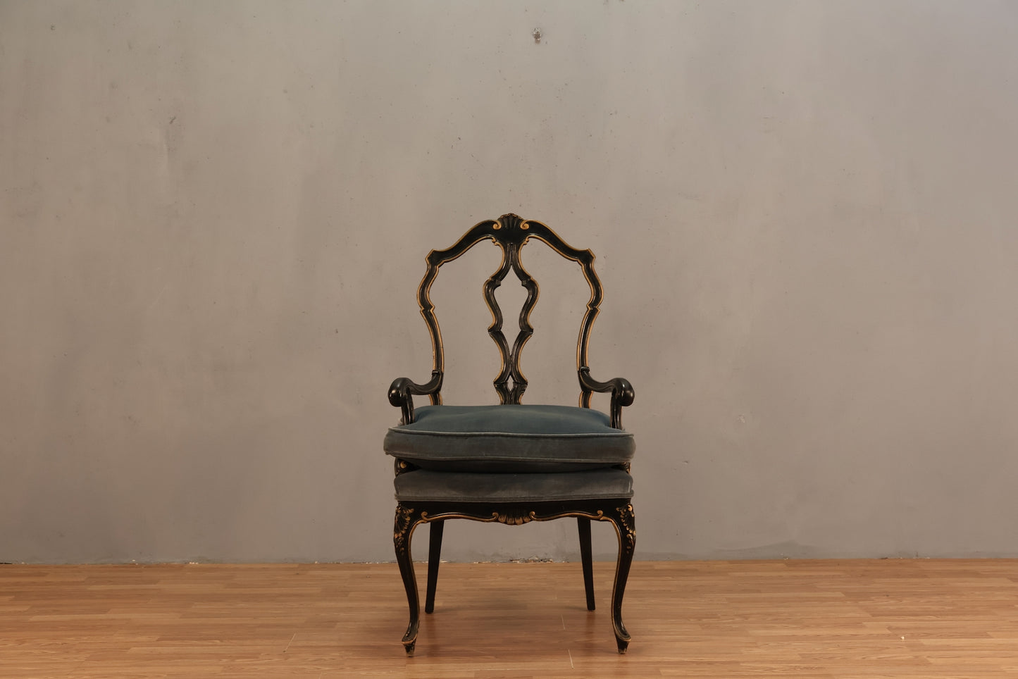 Regency Black & Blue Velveteen Armchair