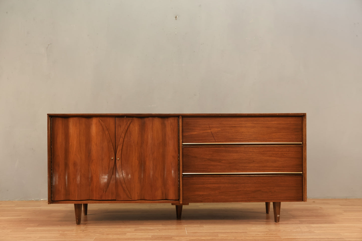 Bassett Sculptural Walnut 2-Door Credenza