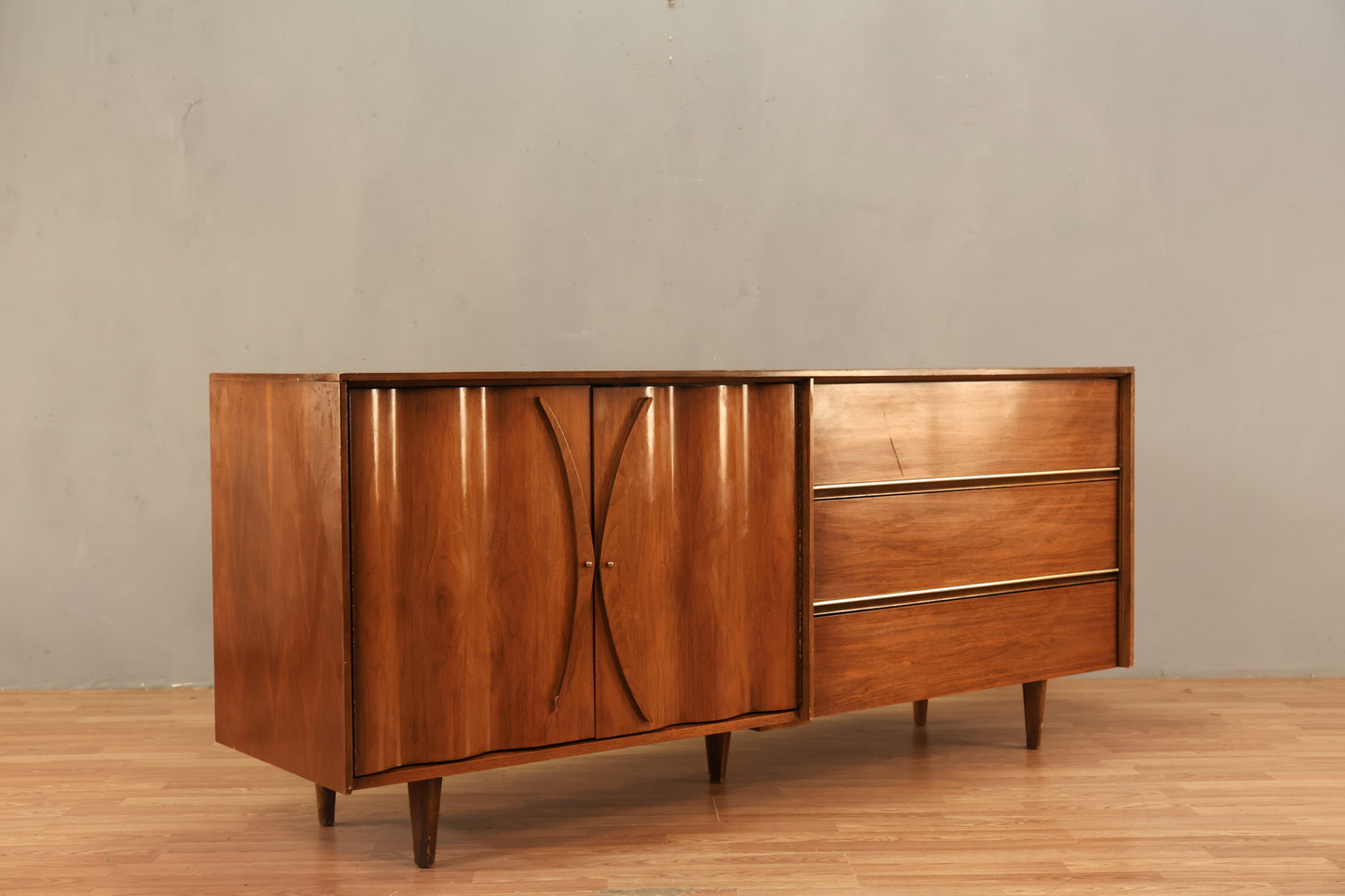 Bassett Sculptural Walnut 2-Door Credenza