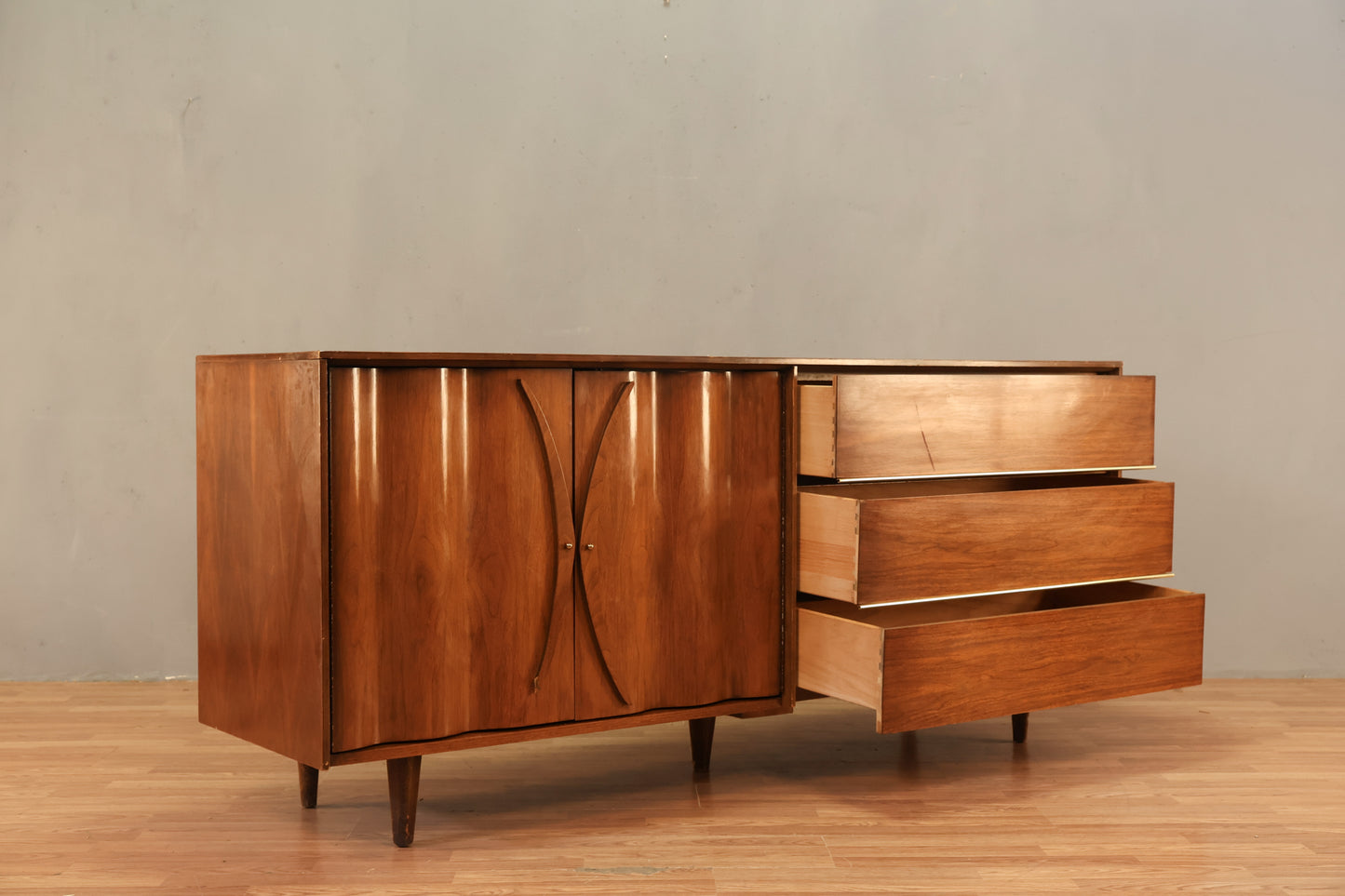 Bassett Sculptural Walnut 2-Door Credenza