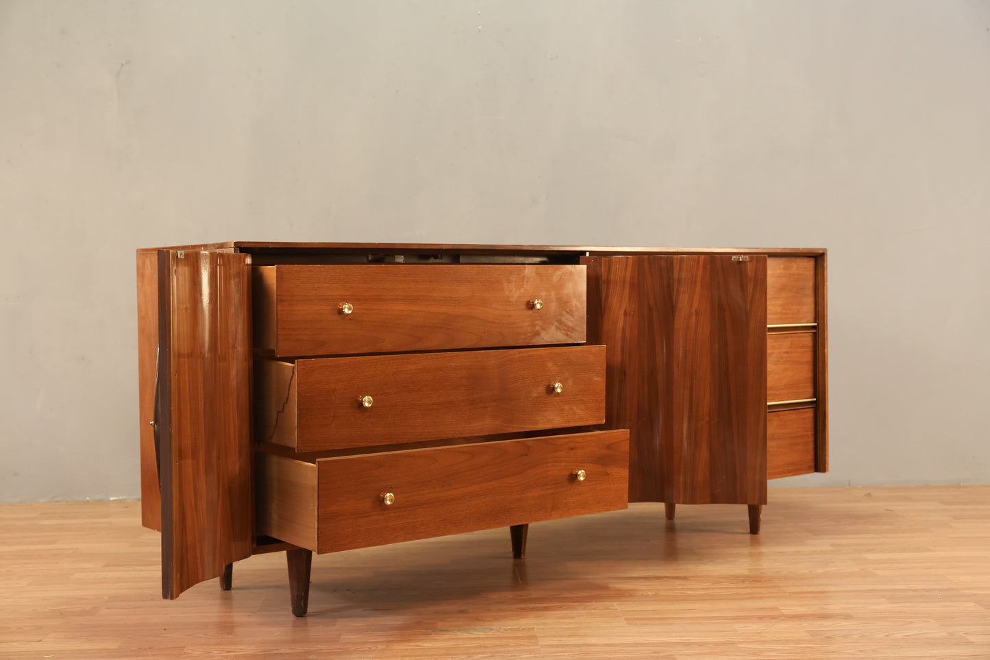 Bassett Sculptural Walnut 2-Door Credenza