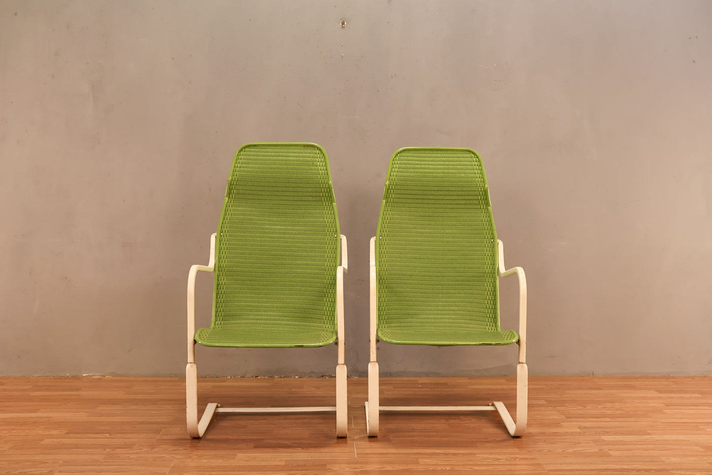 Highback Key Lime "Loom" Wicker Cantilever Armchair
