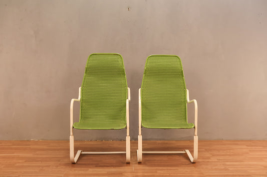 Highback Key Lime "Loom" Wicker Cantilever Armchair