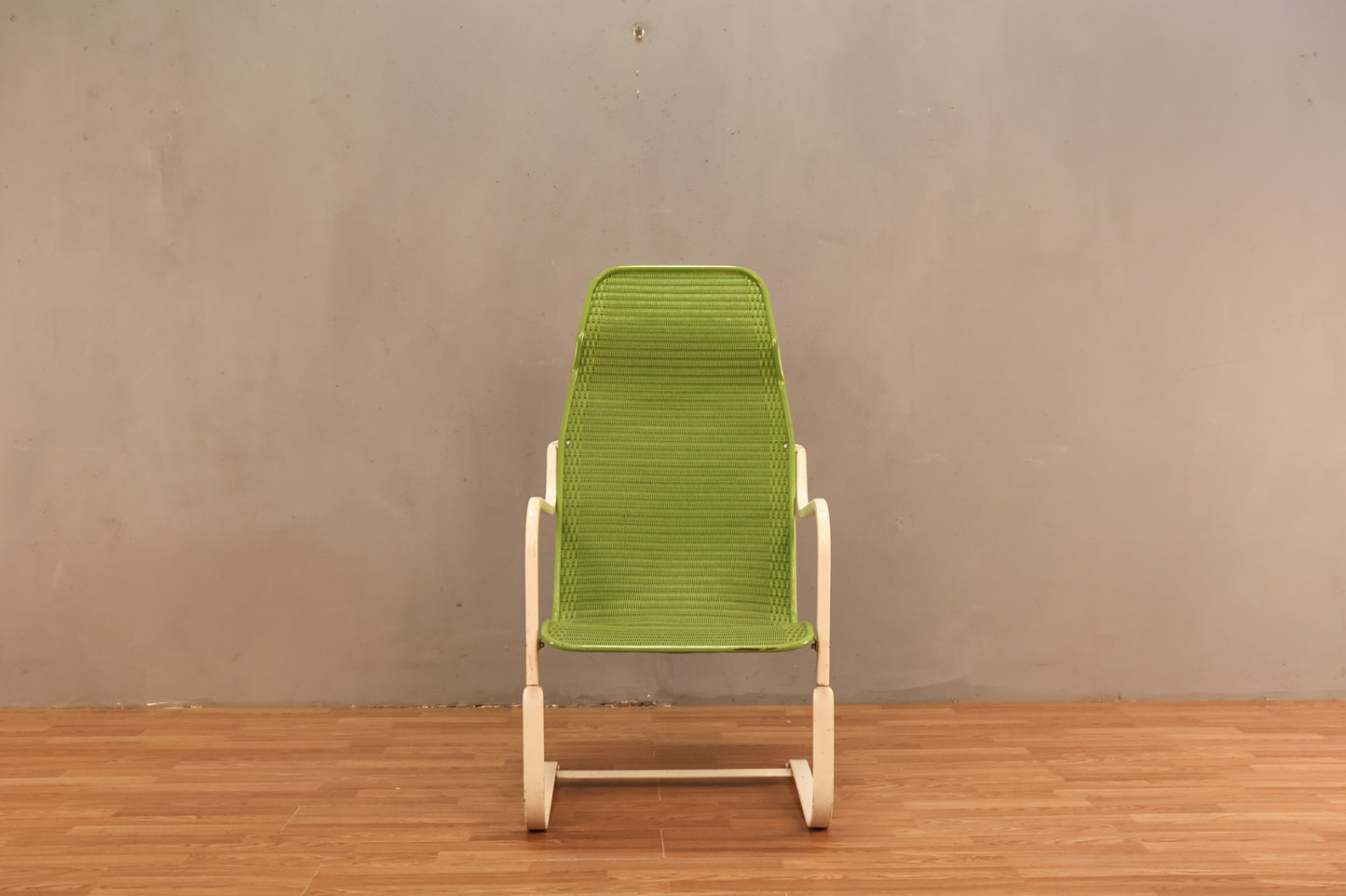 Highback Key Lime "Loom" Wicker Cantilever Armchair