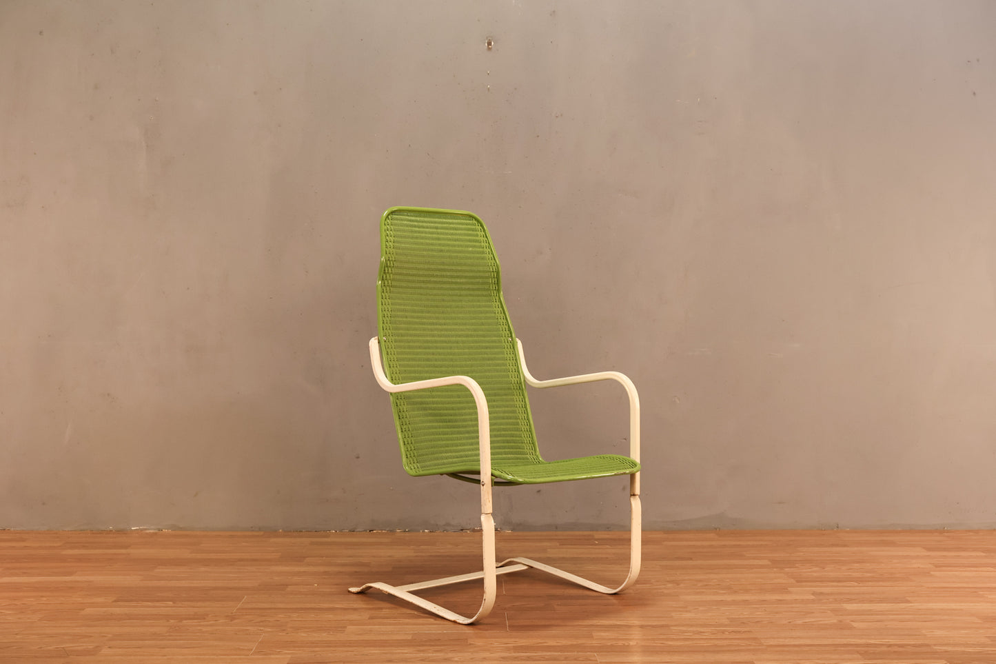 Highback Key Lime "Loom" Wicker Cantilever Armchair