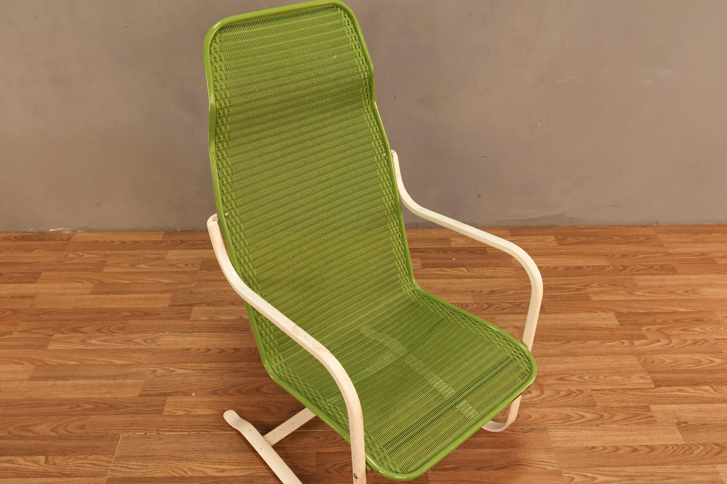 Highback Key Lime "Loom" Wicker Cantilever Armchair