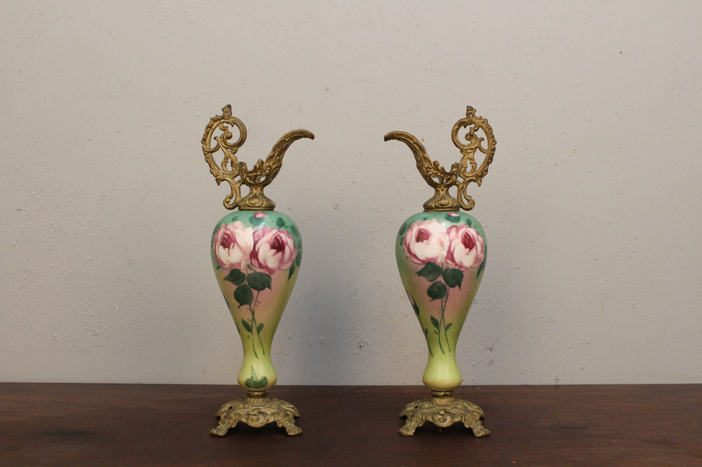 Pair of Victorian Floral Ewers