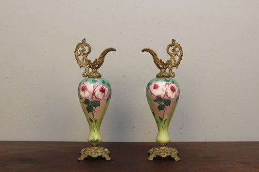 Pair of Victorian Floral Ewers