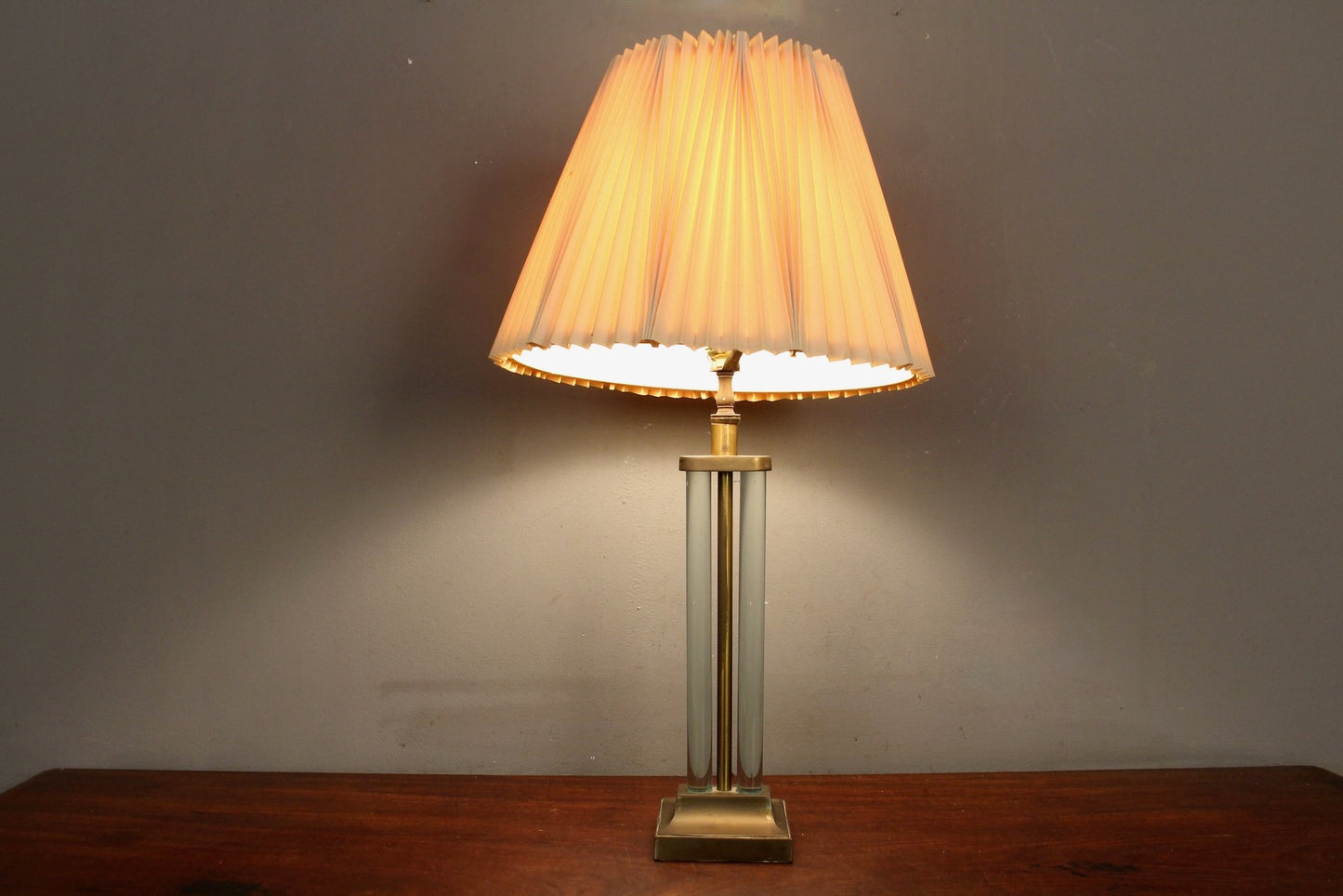 Hollywood Regency Glass & Brass Table Lamp