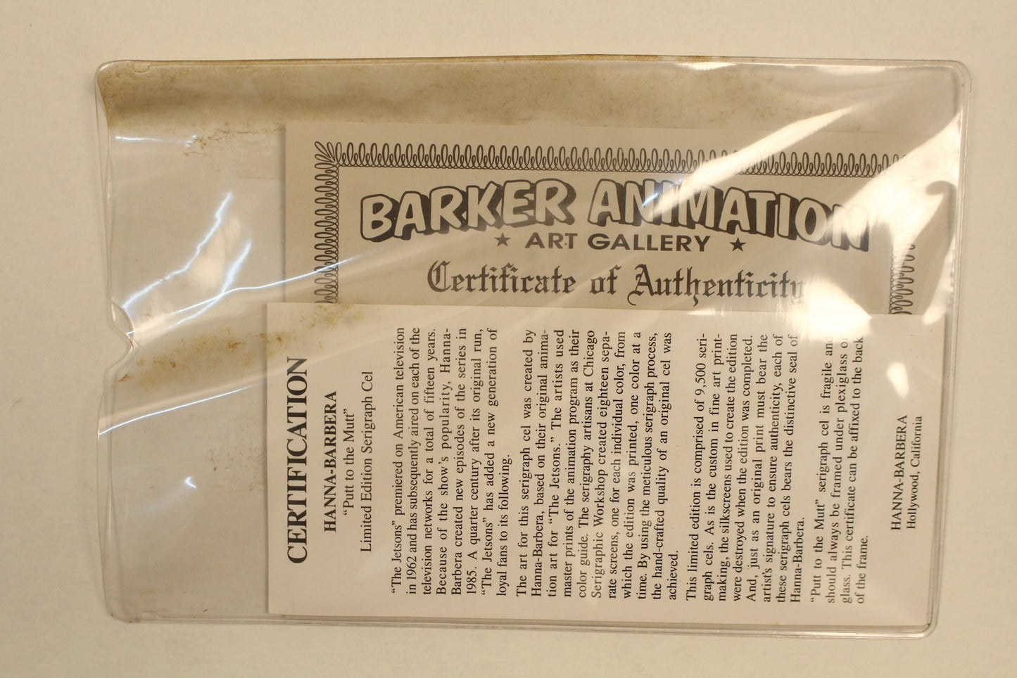 "Putt to the Mutt" 1991 Jetsons Serigraph Cel