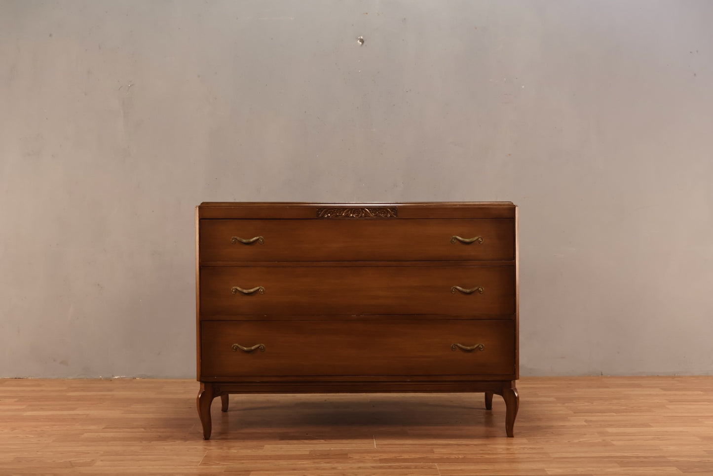 Carved Walnut 3-Drawer Dresser