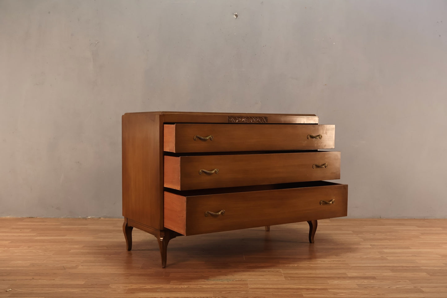 Carved Walnut 3-Drawer Dresser