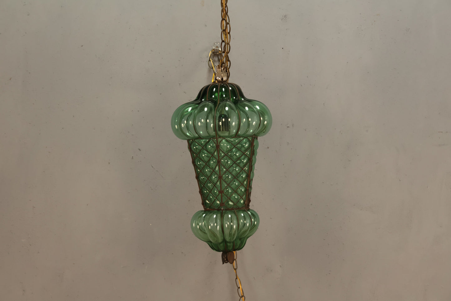Emerald Glass & Iron Swag Lamp