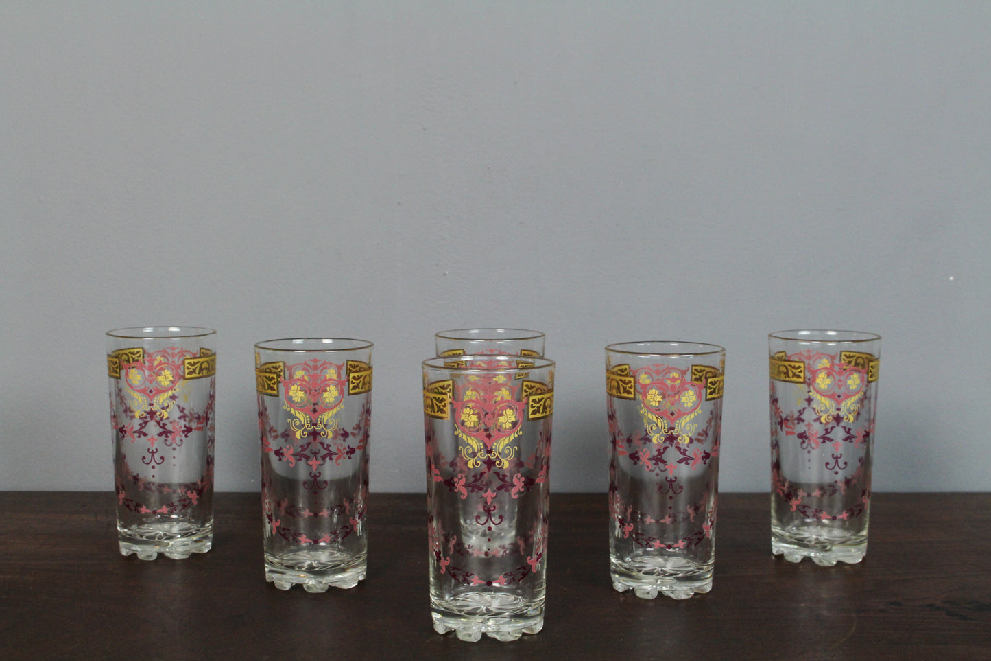 Set of 6 Mauve & Gold Floral Glasses