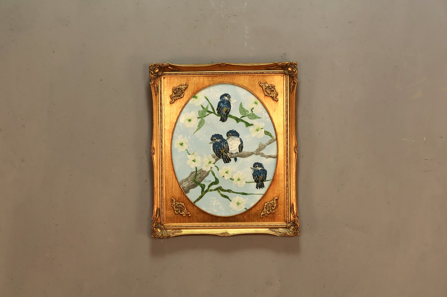 "Bluebirds" Enamel Painting