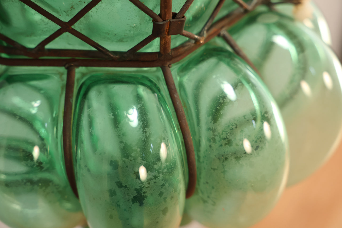 Emerald Glass & Iron Swag Lamp