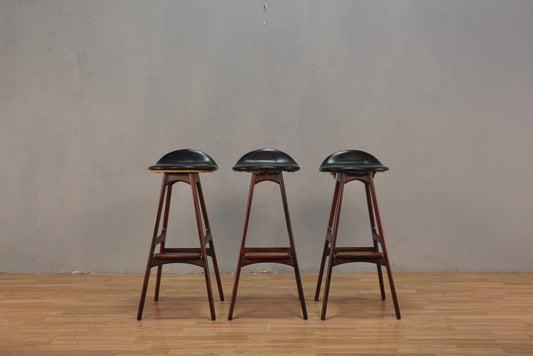 1960s Erik Buch Rosewood & Black Bar Stool