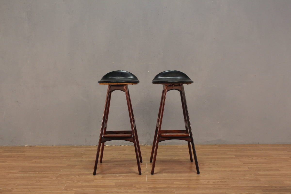 1960s Erik Buch Rosewood & Black Bar Stool