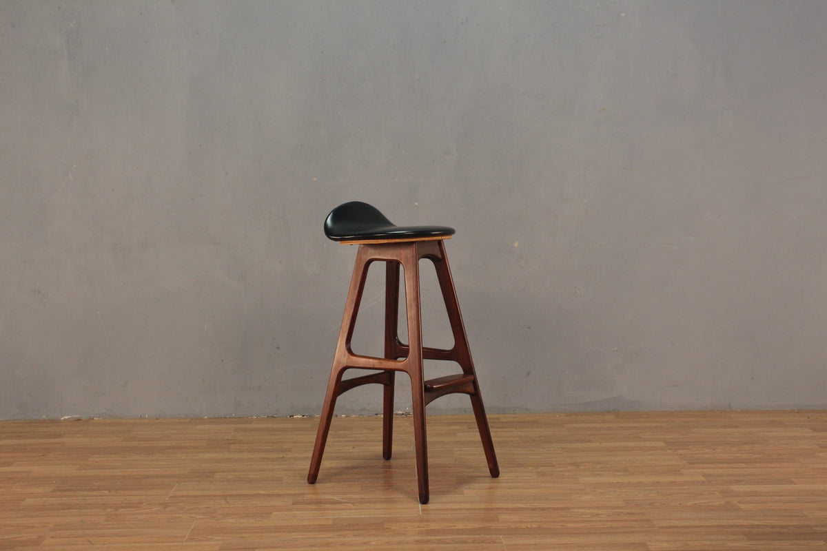 1960s Erik Buch Rosewood & Black Bar Stool