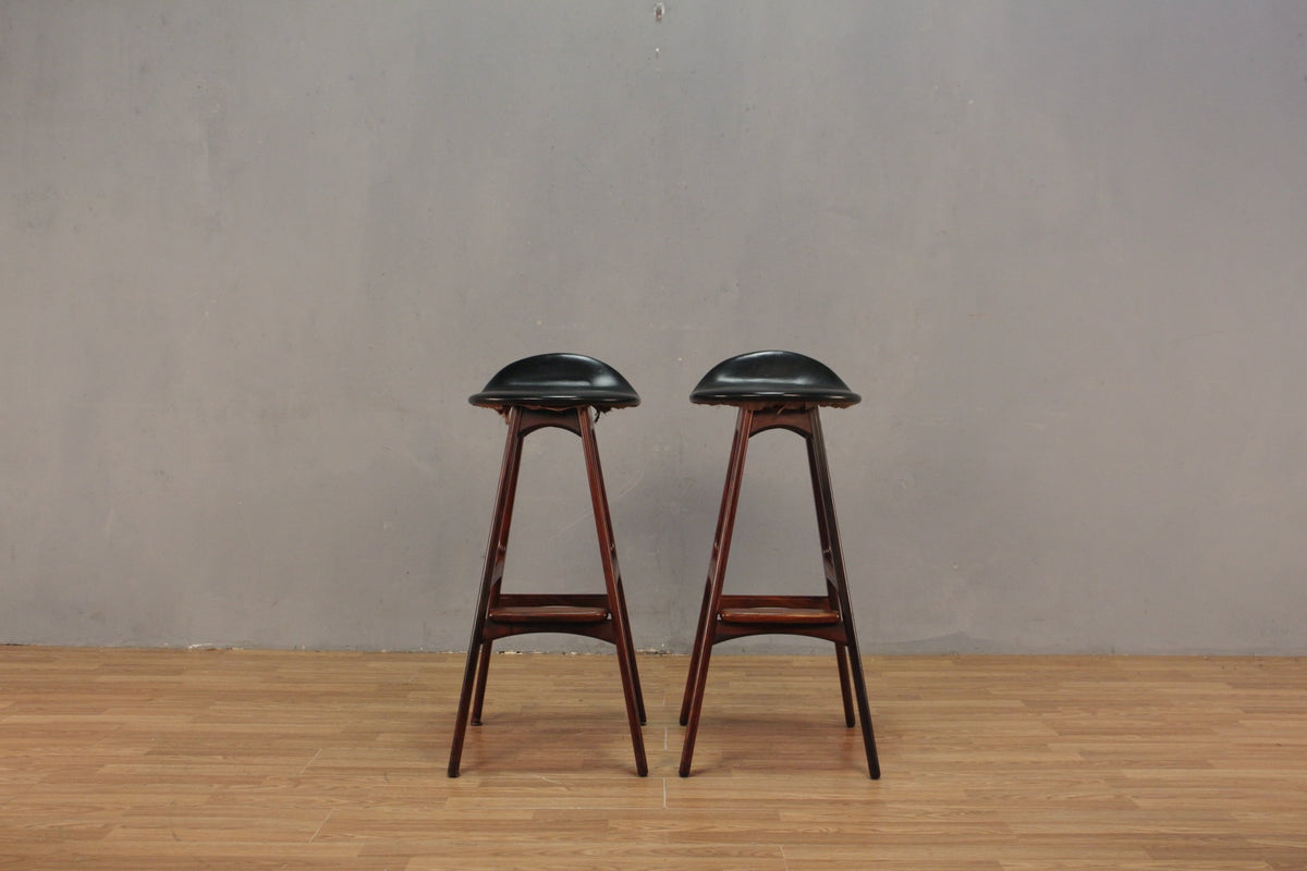 1960s Erik Buch Rosewood & Black Bar Stool