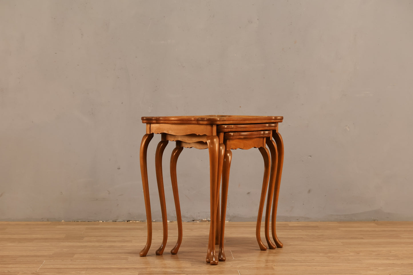 Trio of Provincial Wood & Floral Tile Nesting Tables