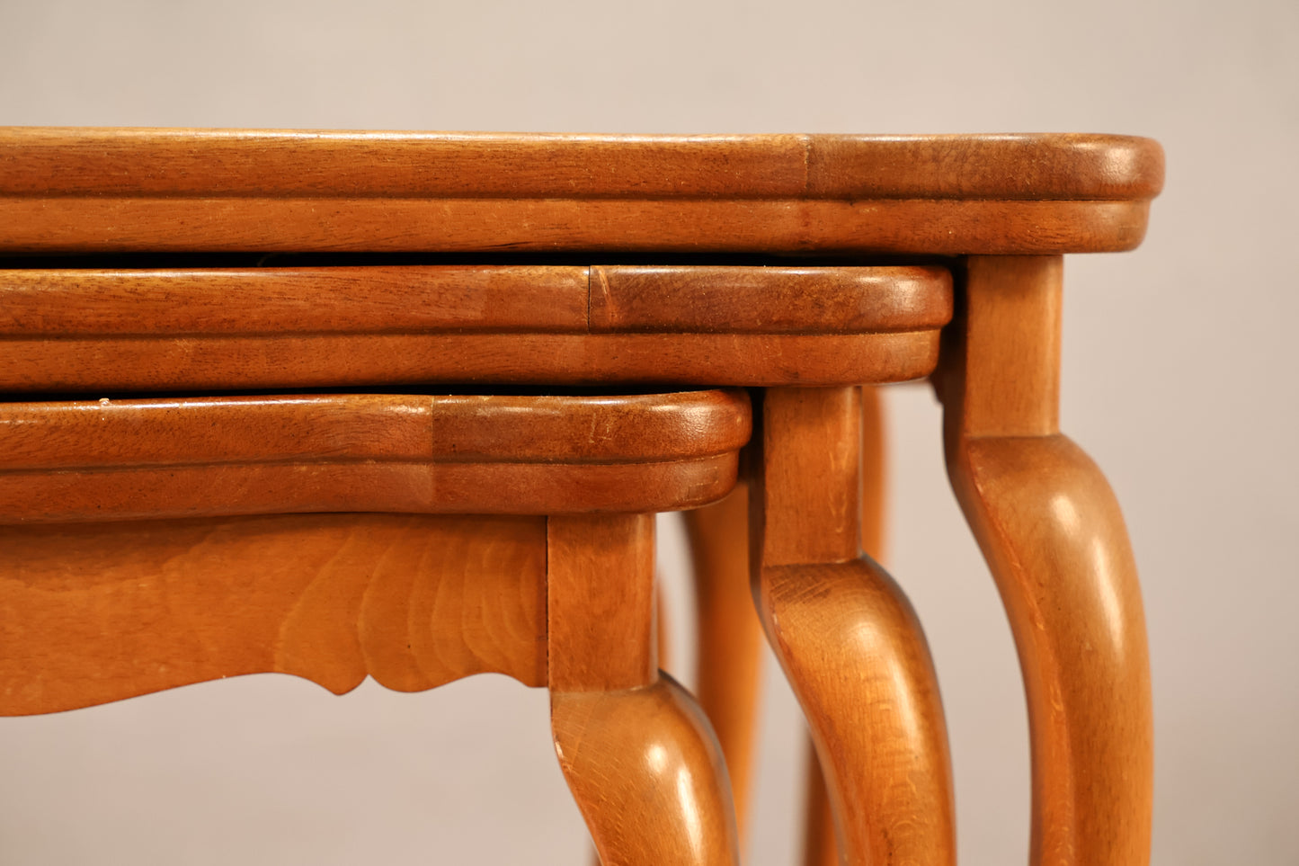 Trio of Provincial Wood & Floral Tile Nesting Tables