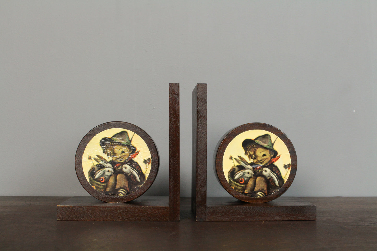 Pair Of Wooden Hummel Bookends