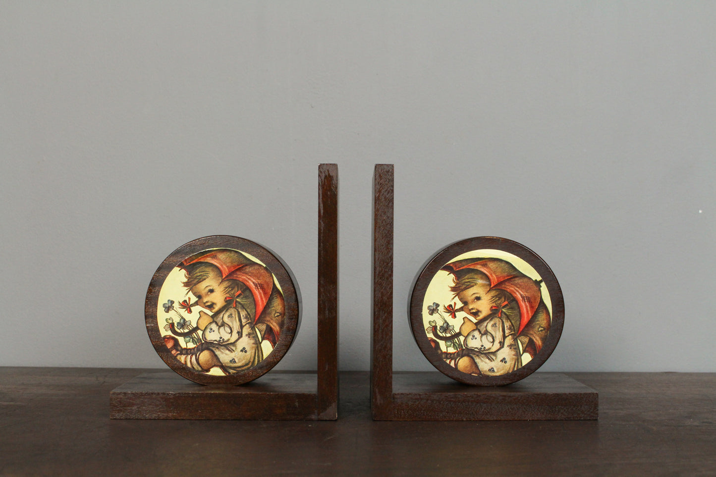 Pair Of Wooden Hummel Bookends