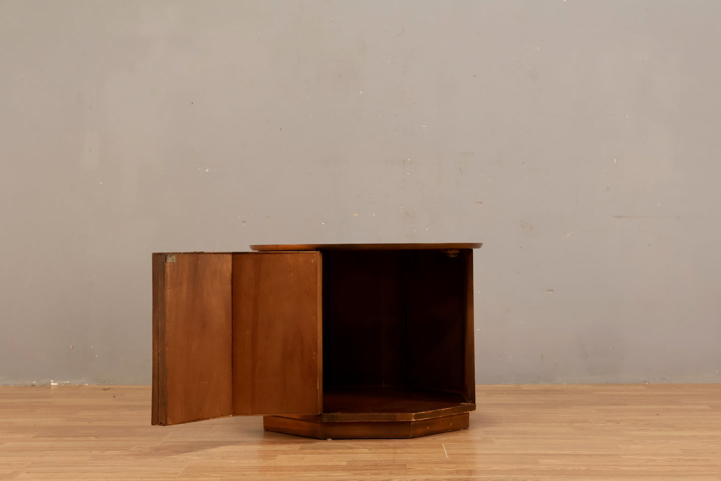 Mid Century Walnut & Laminate Drum End Table