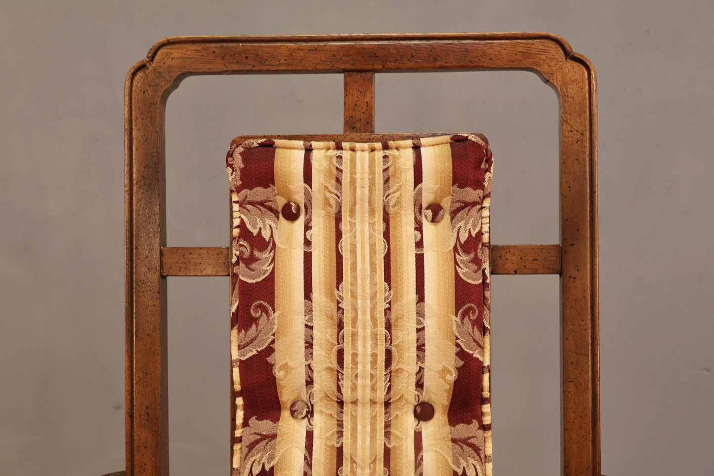 Chinoiserie-Style Walnut & Damask Armchair