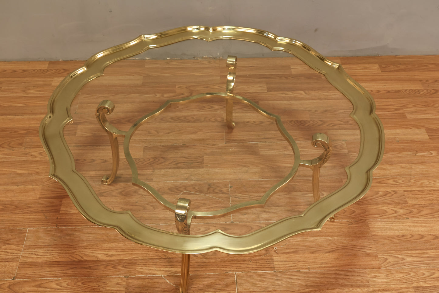 La Barge Scalloped Brass & Glass Coffee Table