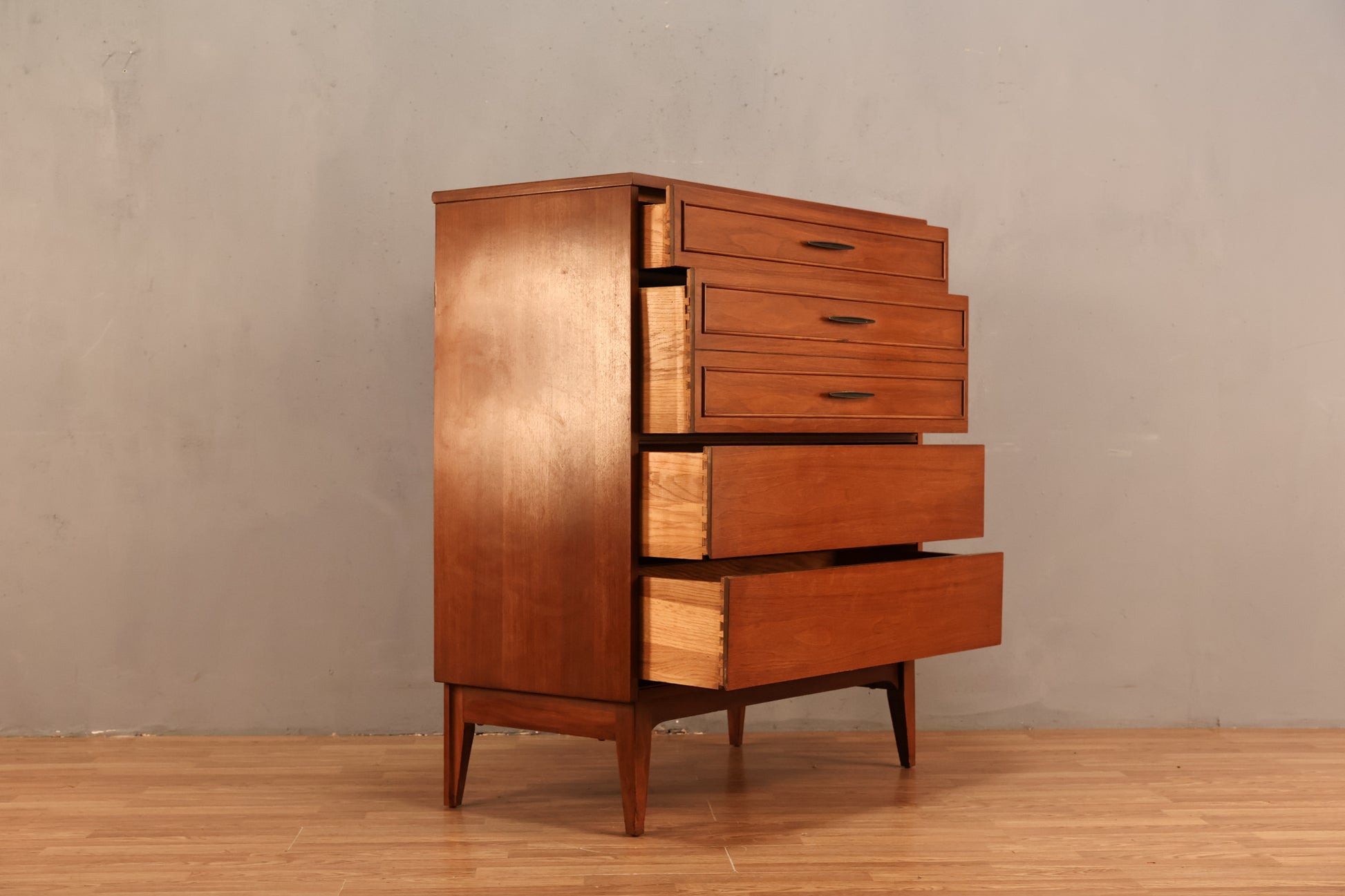 Mid Century Walnut 4-Drawer Highboy Dresser  Furnish Green