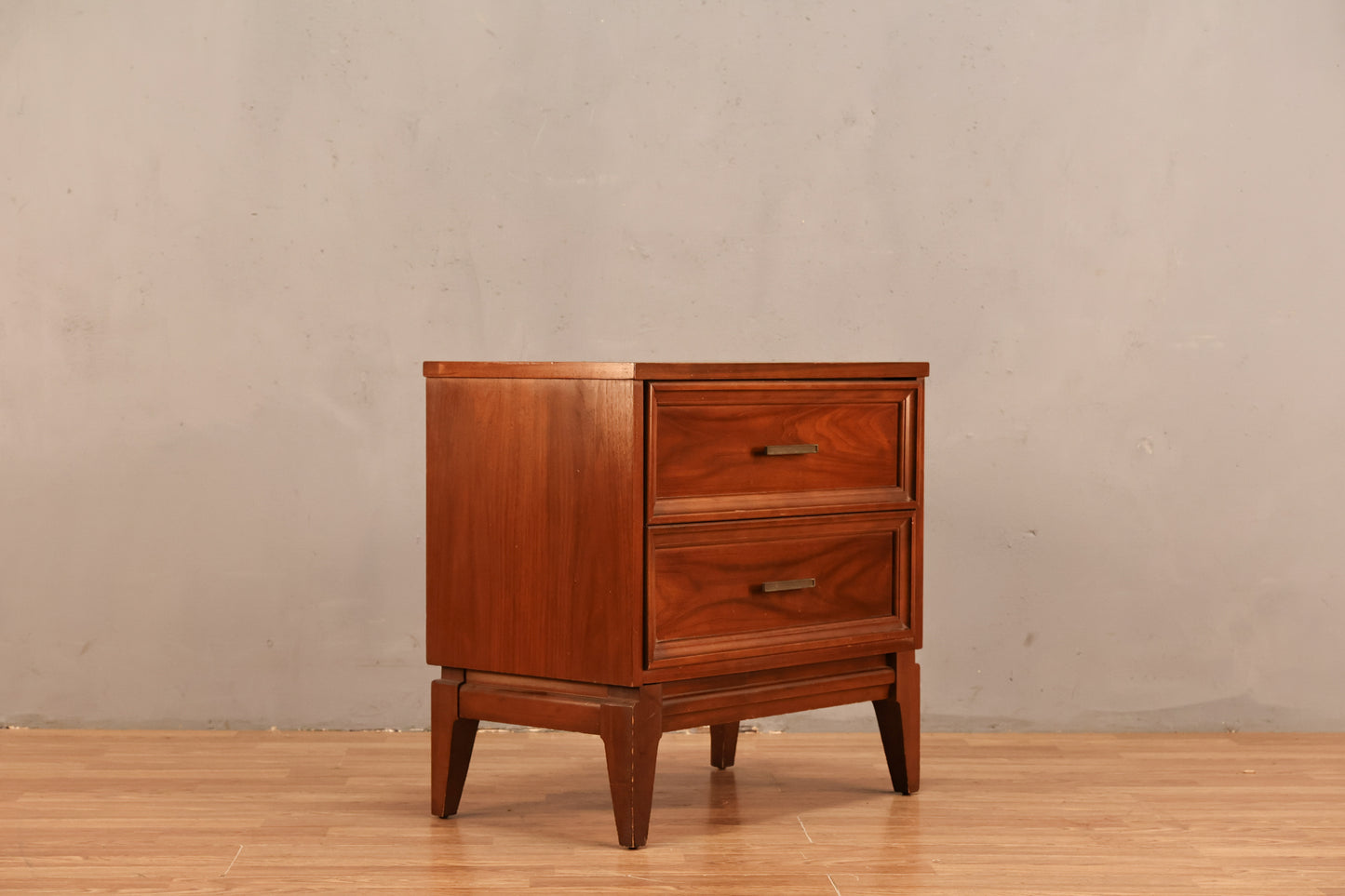 Mid Century Walnut 2-Drawer Nightstand
