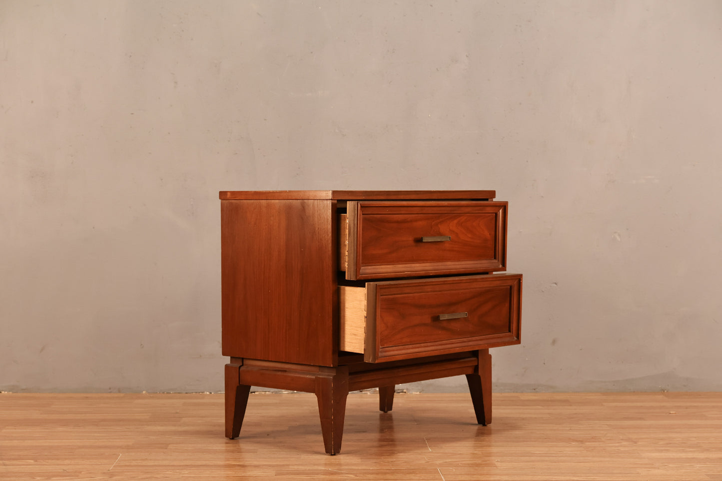 Mid Century Walnut 2-Drawer Nightstand