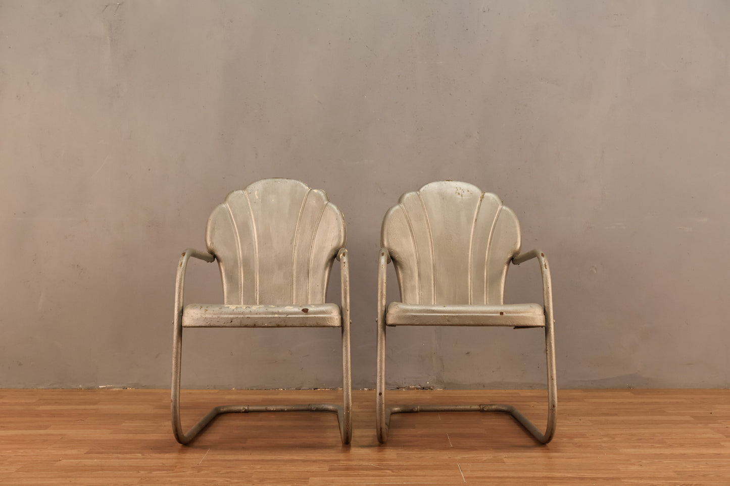 Rustic Metal & Silver Shell-Back Armchair