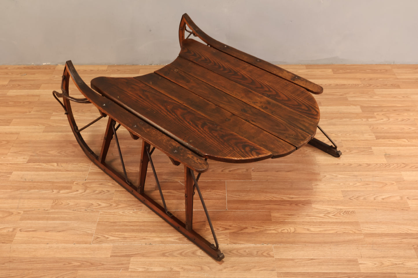 Large Antique Oak & Iron Sled - ONLINE ONLY