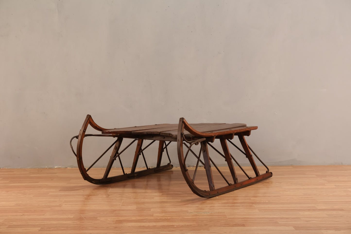 Large Antique Oak & Iron Sled - ONLINE ONLY