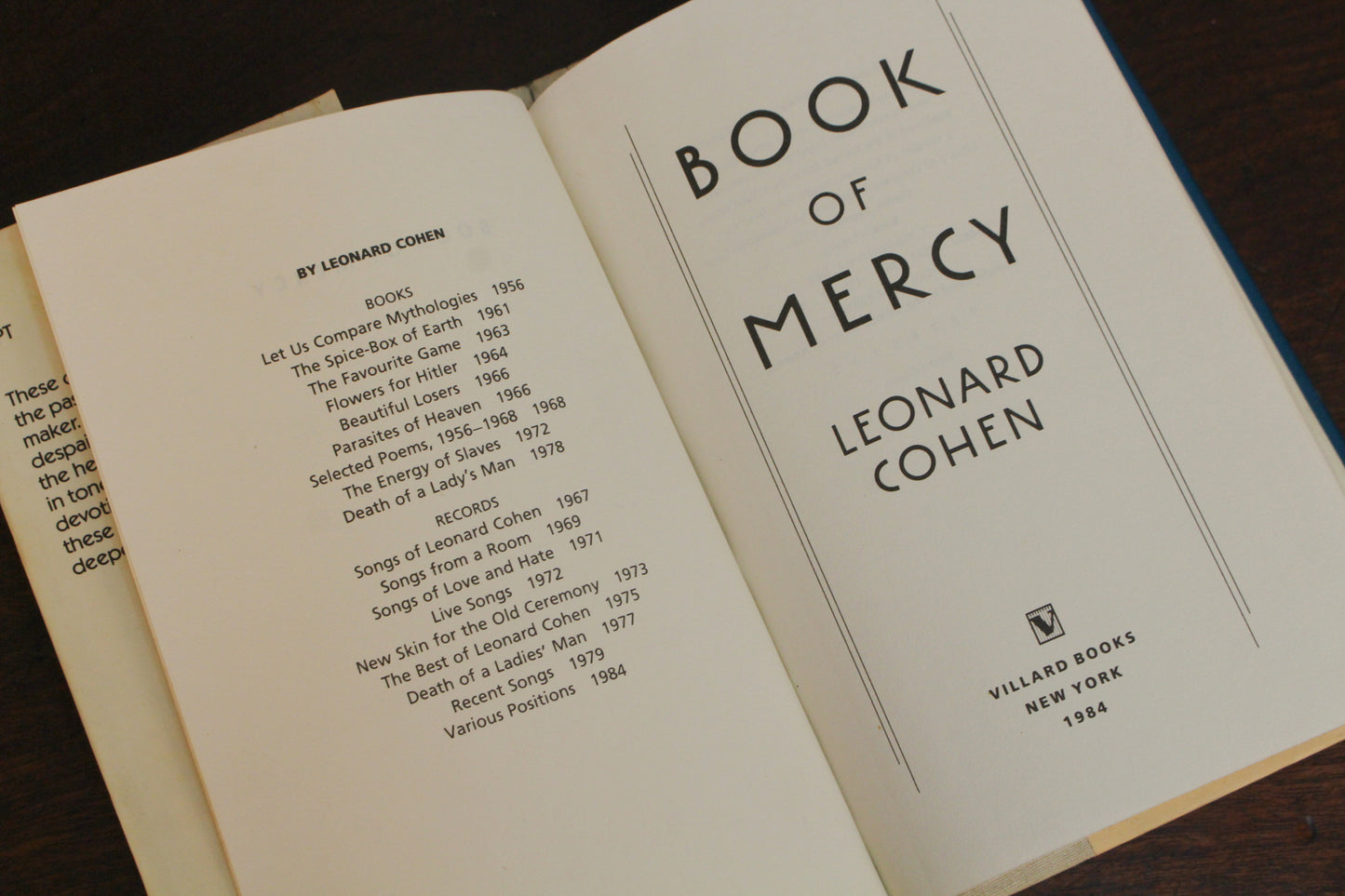 Leonard Cohen "Book of Mercy" Poetry Book