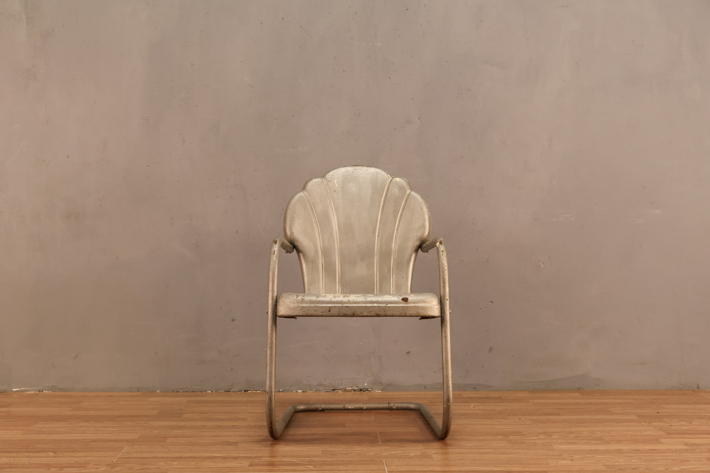 Rustic Metal & Silver Shell-Back Armchair