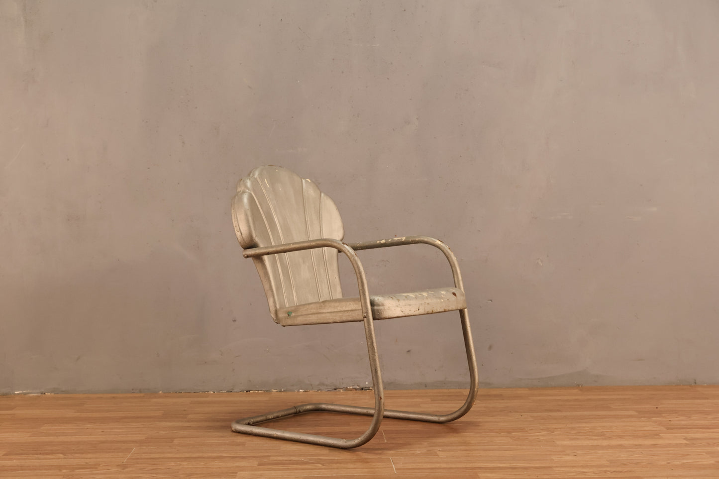 Rustic Metal & Silver Shell-Back Armchair