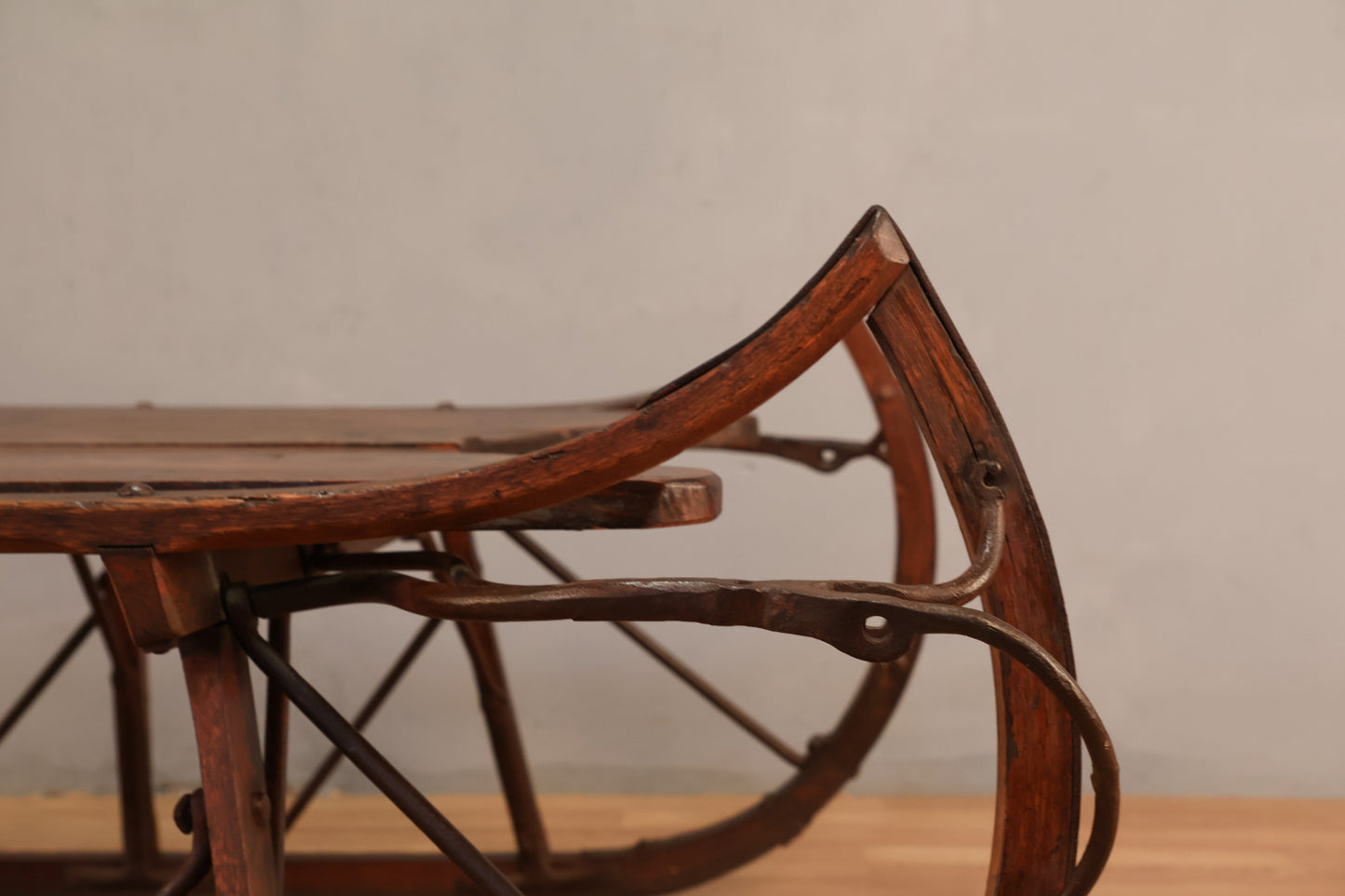 Large Antique Oak & Iron Sled - ONLINE ONLY