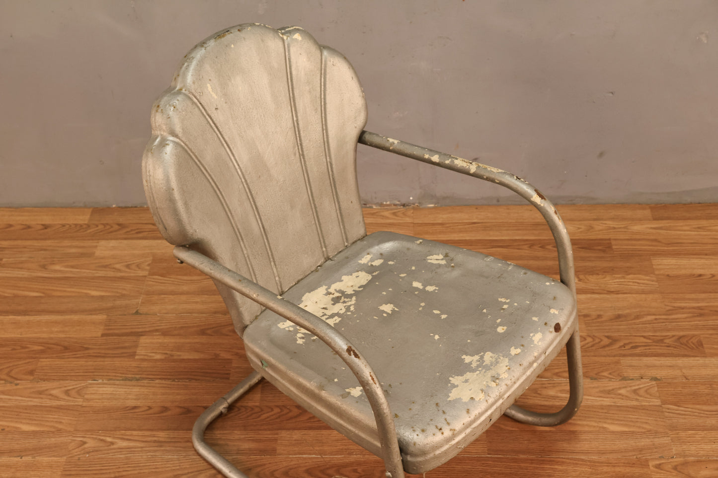 Rustic Metal & Silver Shell-Back Armchair