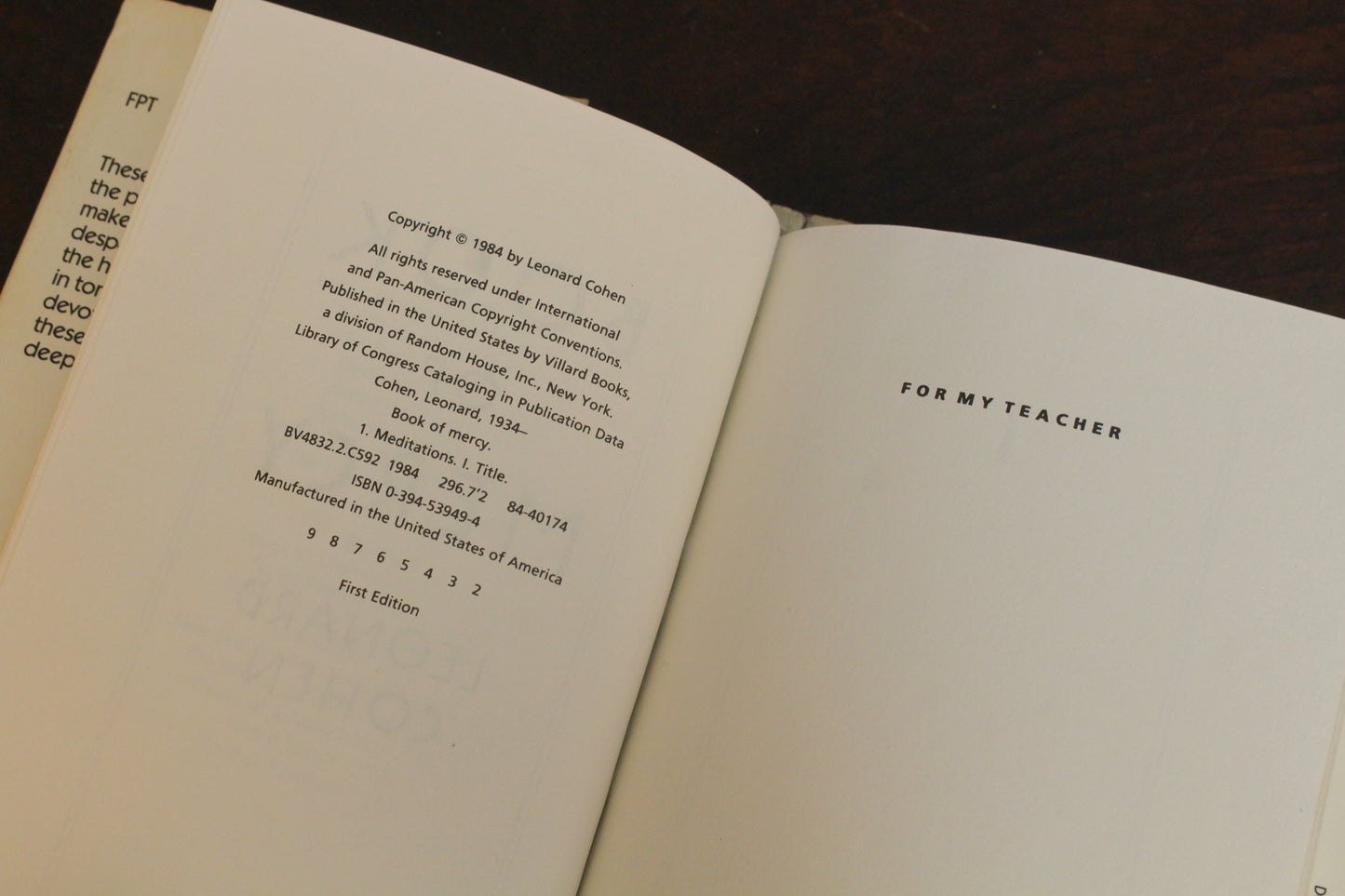 Leonard Cohen "Book of Mercy" Poetry Book