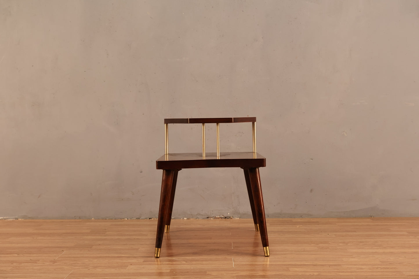 Atomic Laminate & Brass Stepback Table