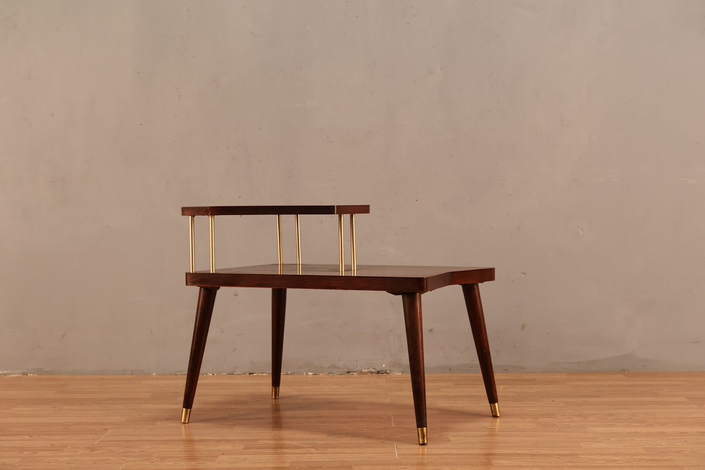 Atomic Laminate & Brass Stepback Table